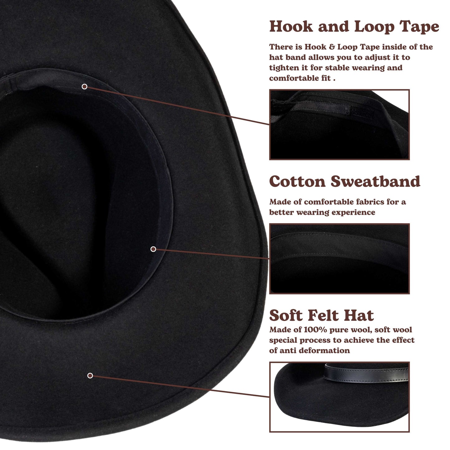 Silver Buckle Black Felt Cowboy Hat - Mix Brown