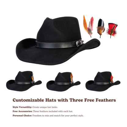 Silver Buckle Black Felt Cowboy Hat - Mix Brown