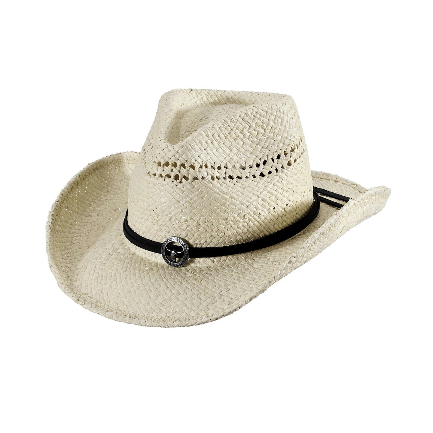 Silver Raffia Straw Cowboy Hat - Mix Brown
