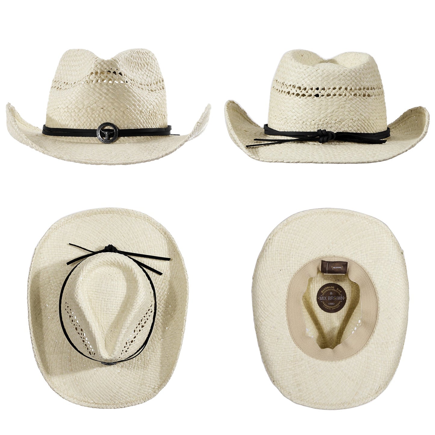 Silver Raffia Straw Cowboy Hat - Mix Brown