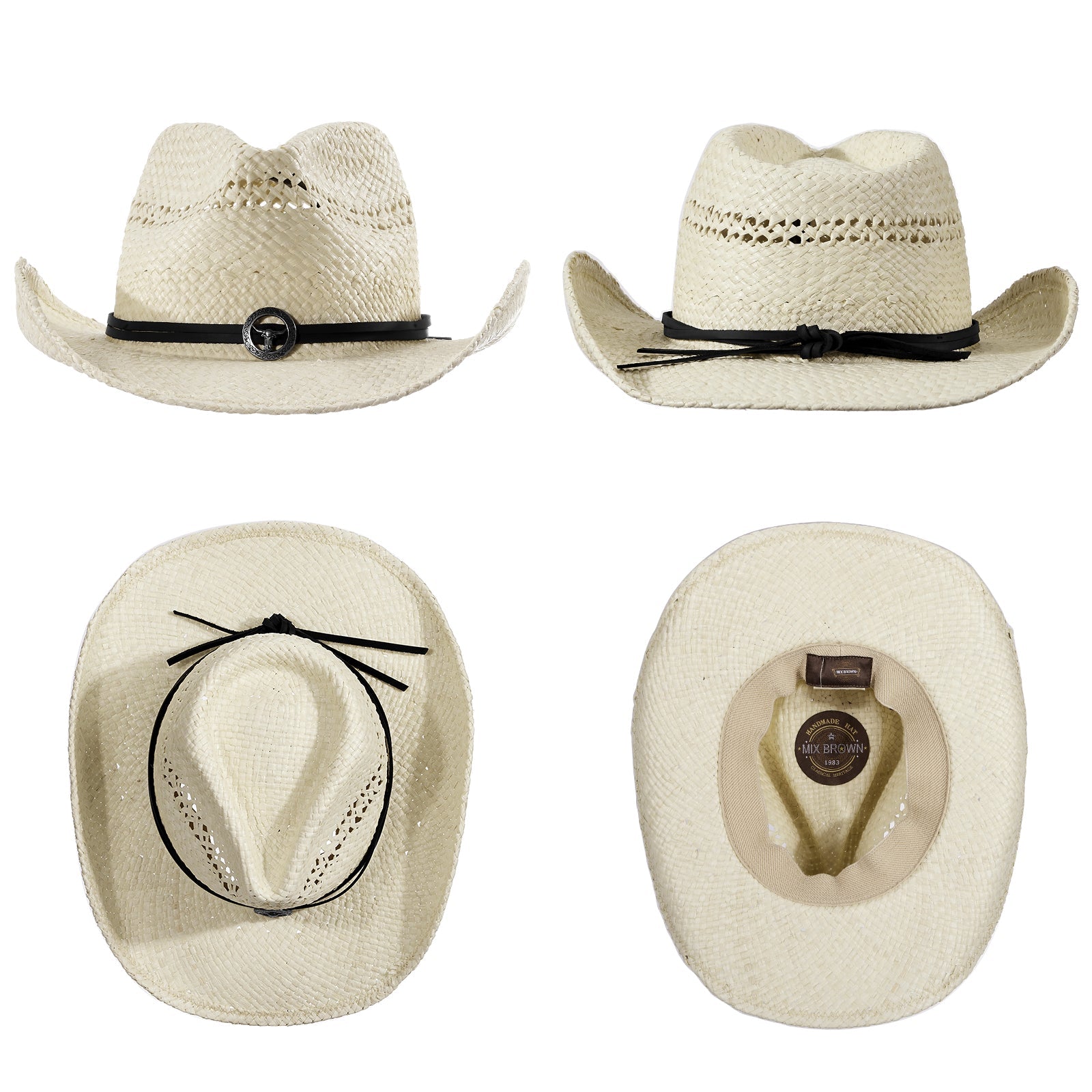 Silver Raffia Straw Cowboy Hat - Mix Brown