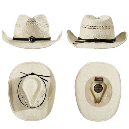 Silver Raffia Straw Cowboy Hat - Mix Brown