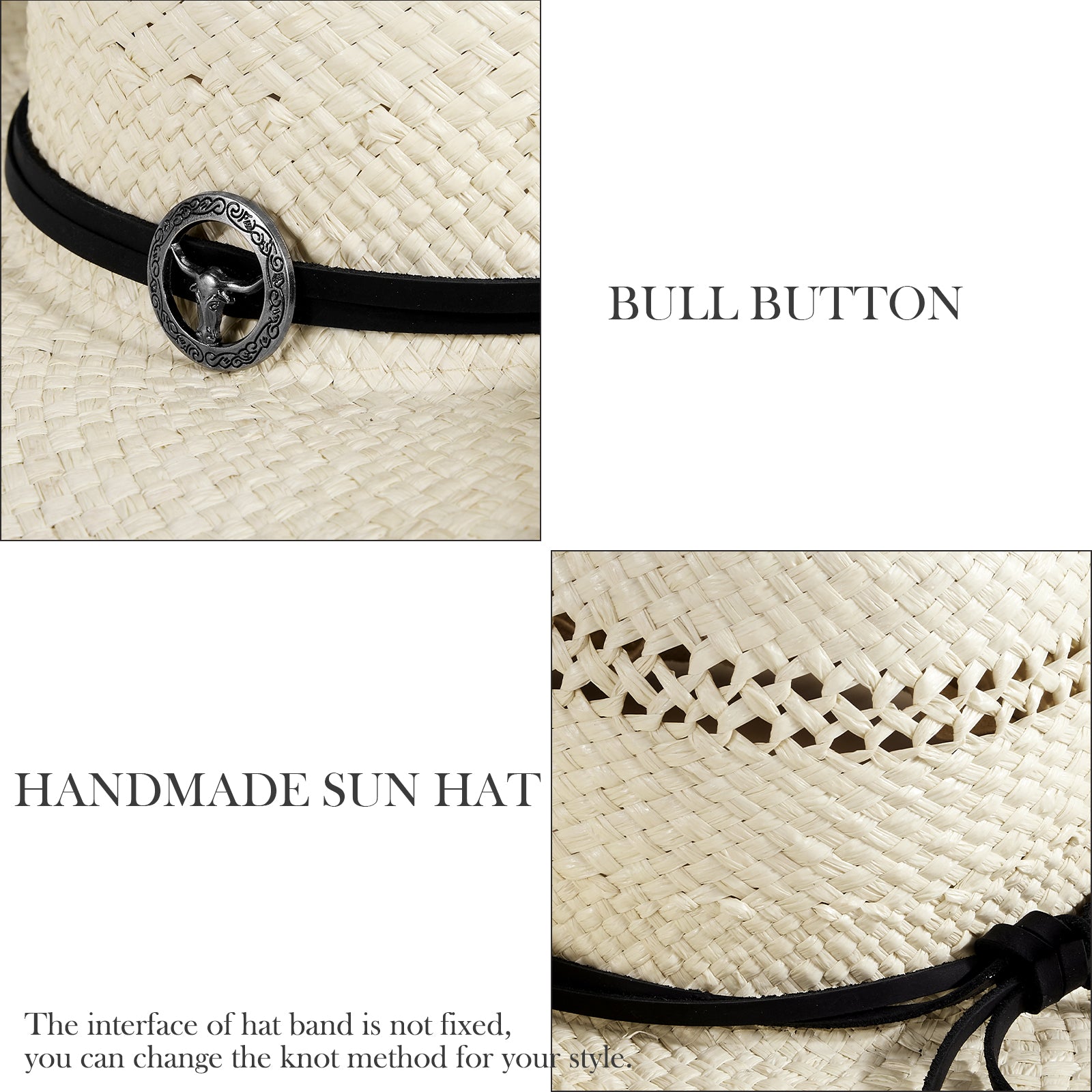 Silver Raffia Straw Cowboy Hat - Mix Brown