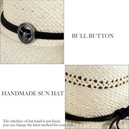 Silver Raffia Straw Cowboy Hat - Mix Brown