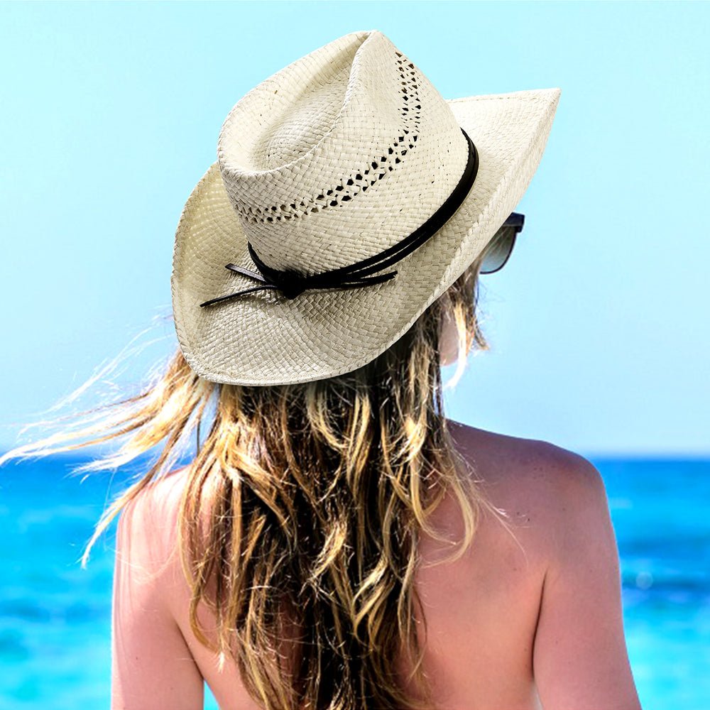 Silver Raffia Straw Cowboy Hat - Mix Brown