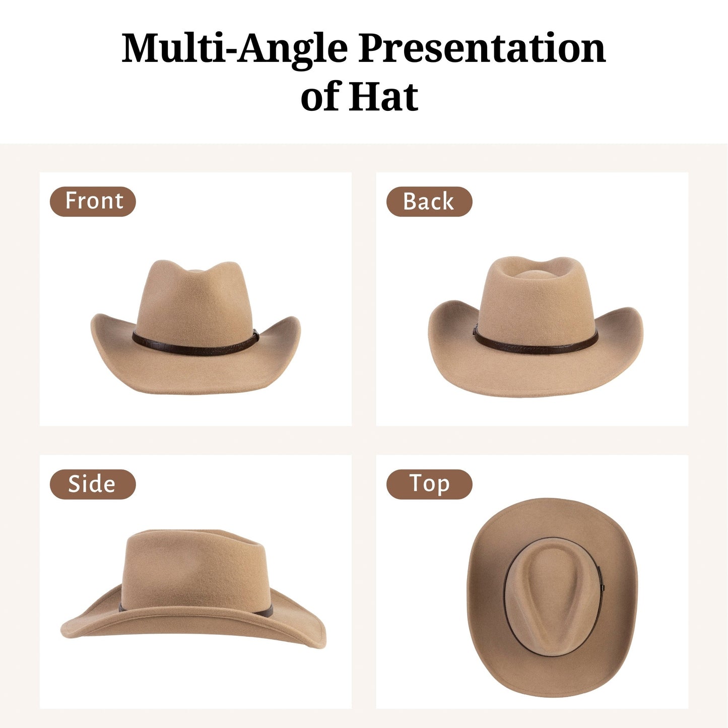 Sonora Camel Felt Cowboy Hat (with 2 Free Hat Bands) - Mix Brown