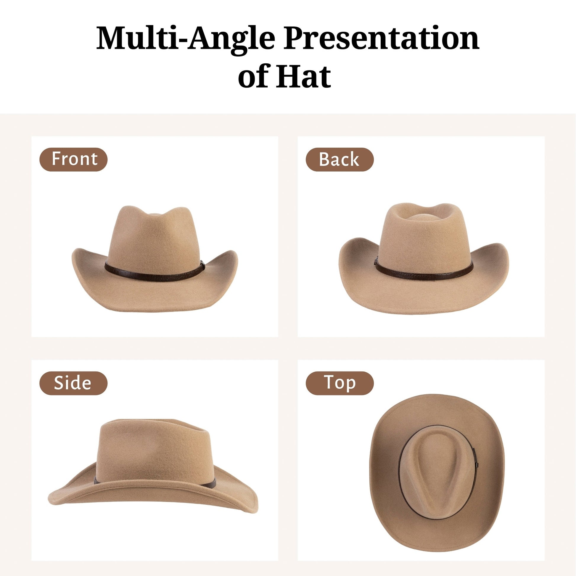 Sonora Camel Felt Cowboy Hat (with 2 Free Hat Bands) - Mix Brown