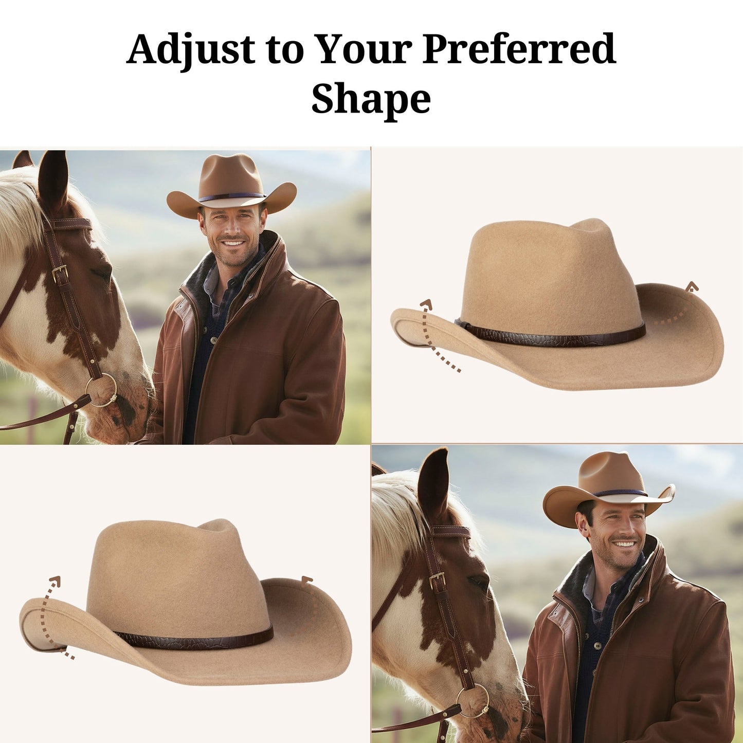 Sonora Camel Felt Cowboy Hat (with 2 Free Hat Bands) - Mix Brown