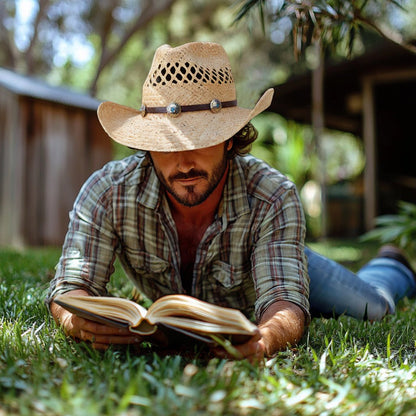 Spur Raffia Straw Cowboy Hat - Mix Brown