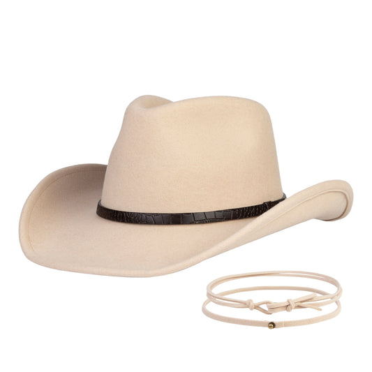 Sundance Beige Felt Cowboy Hat (with 2 Free Hat Bands) - Mix Brown