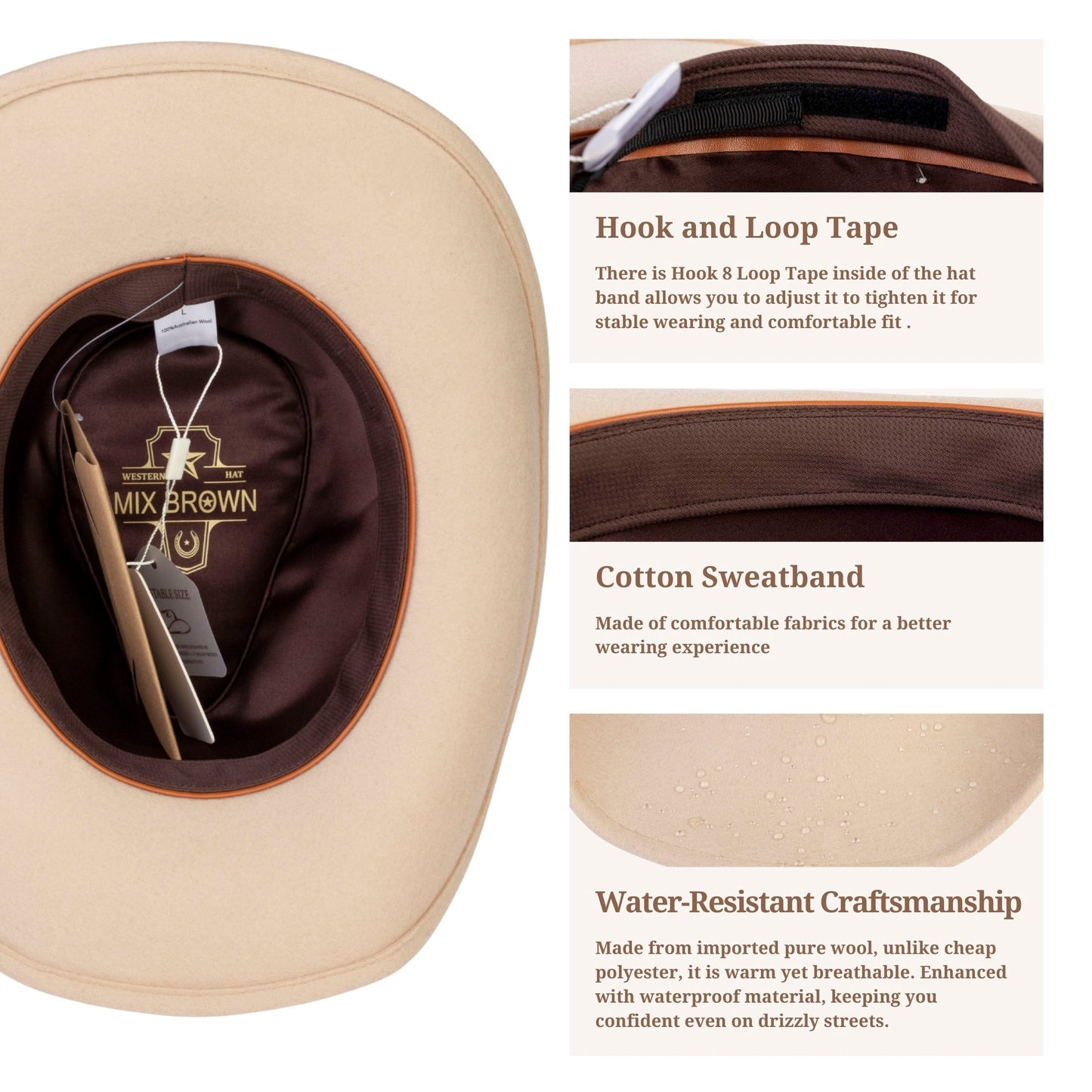 Sundance Beige Felt Cowboy Hat (with 2 Free Hat Bands) - Mix Brown