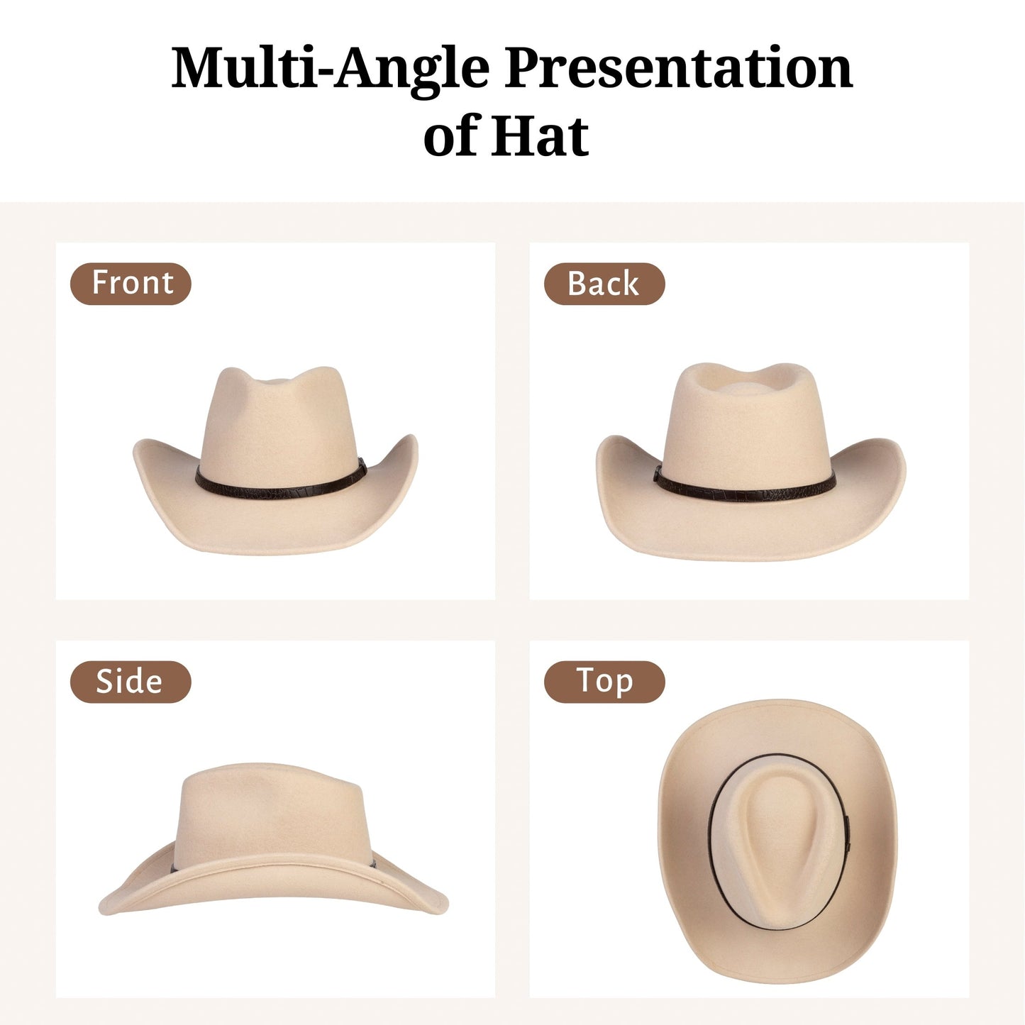 Sundance Beige Felt Cowboy Hat (with 2 Free Hat Bands) - Mix Brown