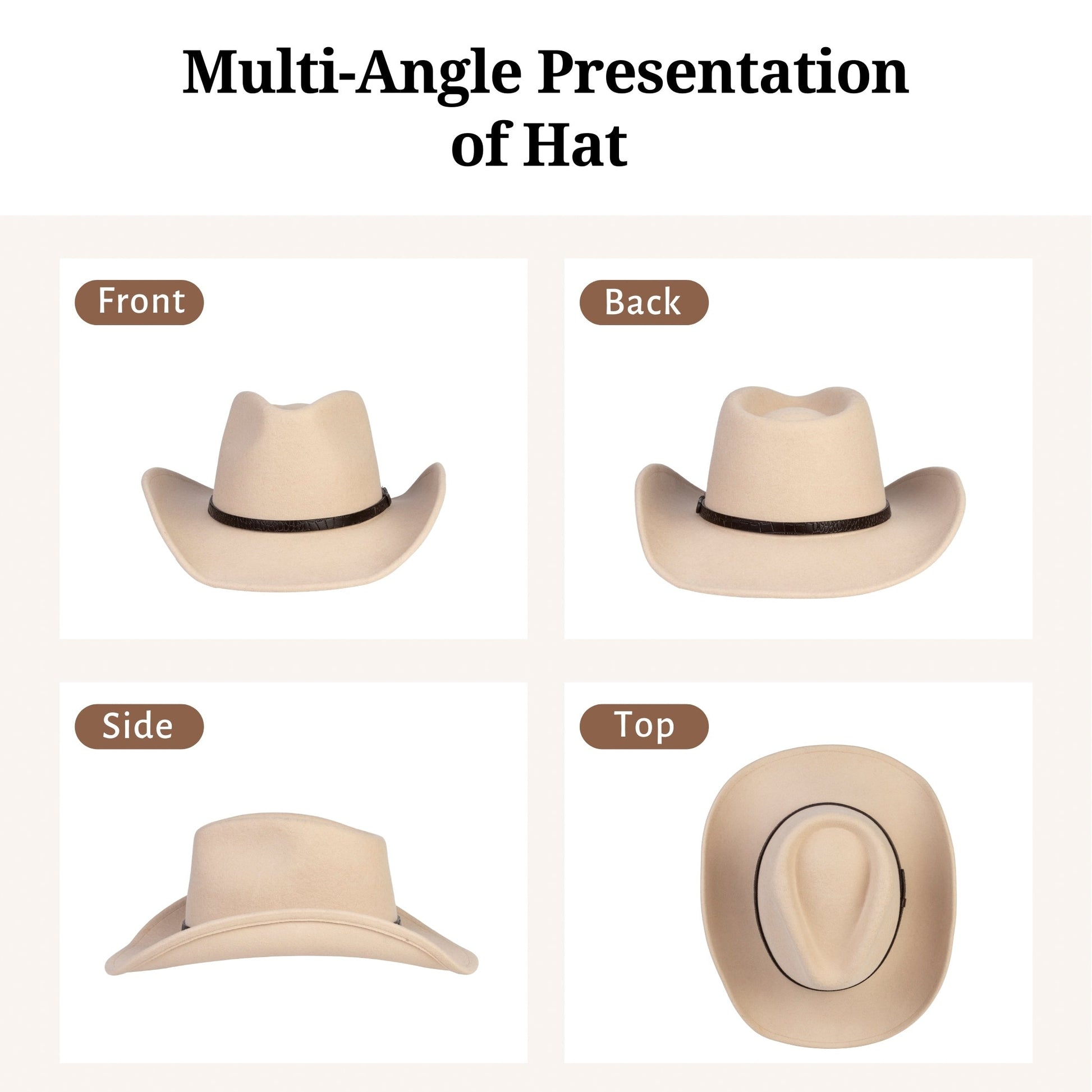 Sundance Beige Felt Cowboy Hat (with 2 Free Hat Bands) - Mix Brown