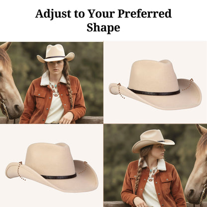 Sundance Beige Felt Cowboy Hat (with 2 Free Hat Bands) - Mix Brown