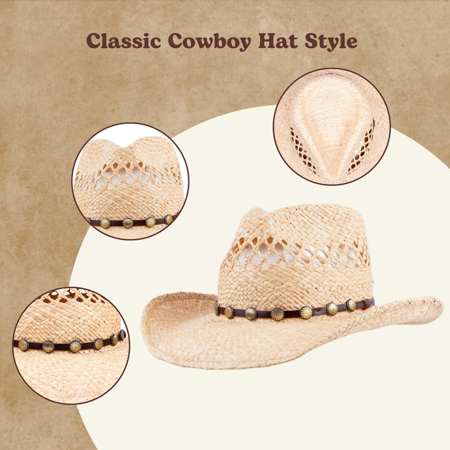 Sundown Raffia Straw Cowboy Hat - Mix Brown