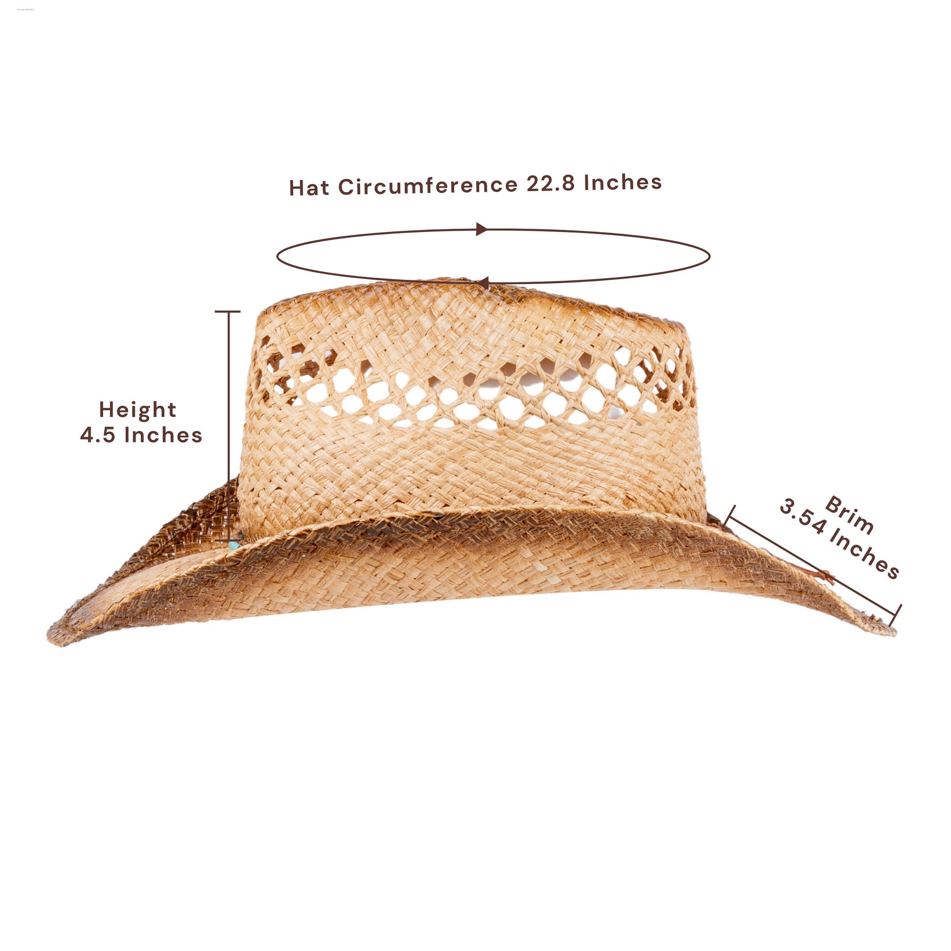 Turquoise Raffia Straw Cowboy Hat - Mix Brown