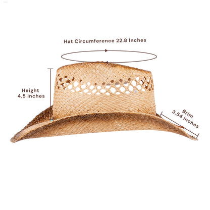 Turquoise Raffia Straw Cowboy Hat - Mix Brown