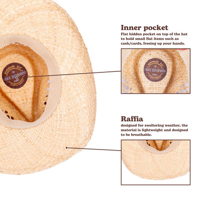 Turquoise Raffia Straw Cowboy Hat - Mix Brown