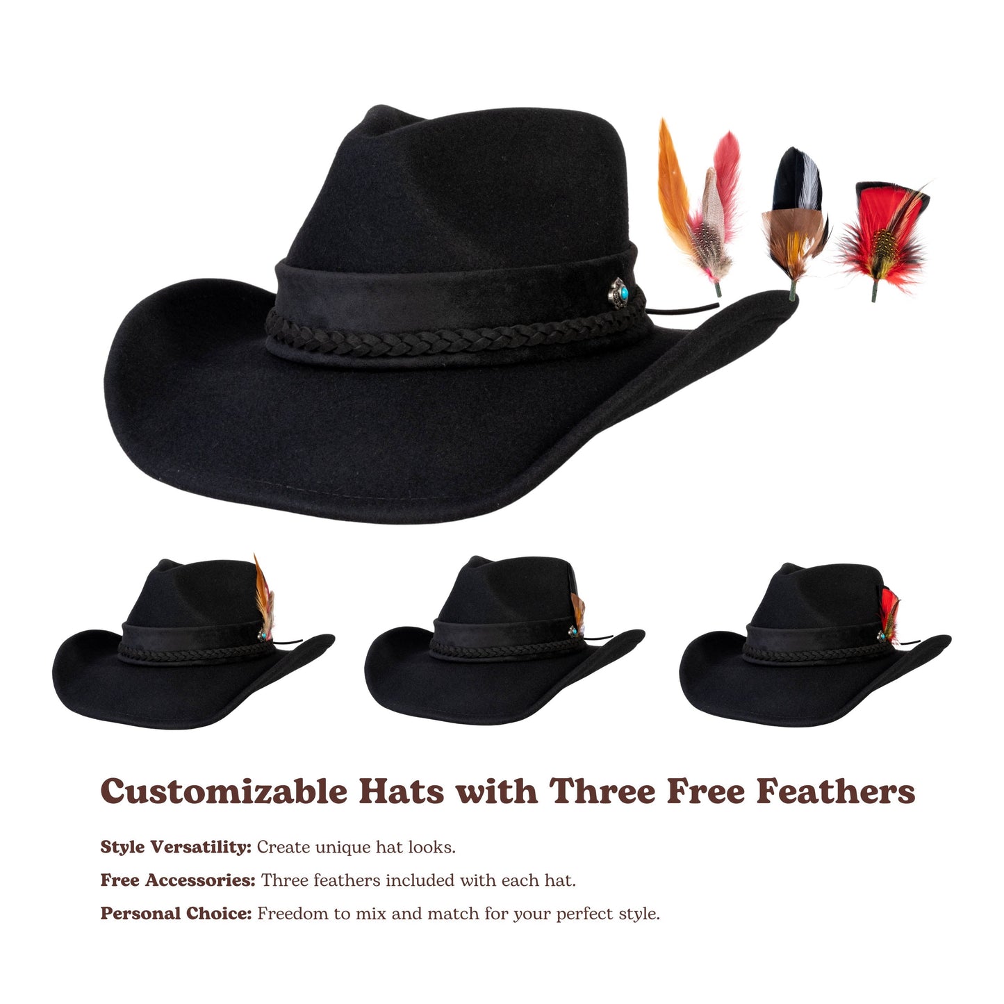 Turquoise Ridge Black Felt Cowboy Hat - Mix Brown