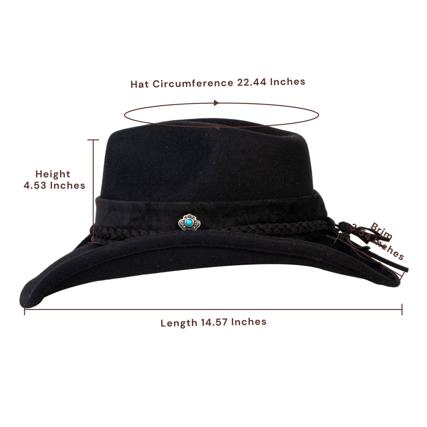 Turquoise Ridge Black Felt Cowboy Hat - Mix Brown