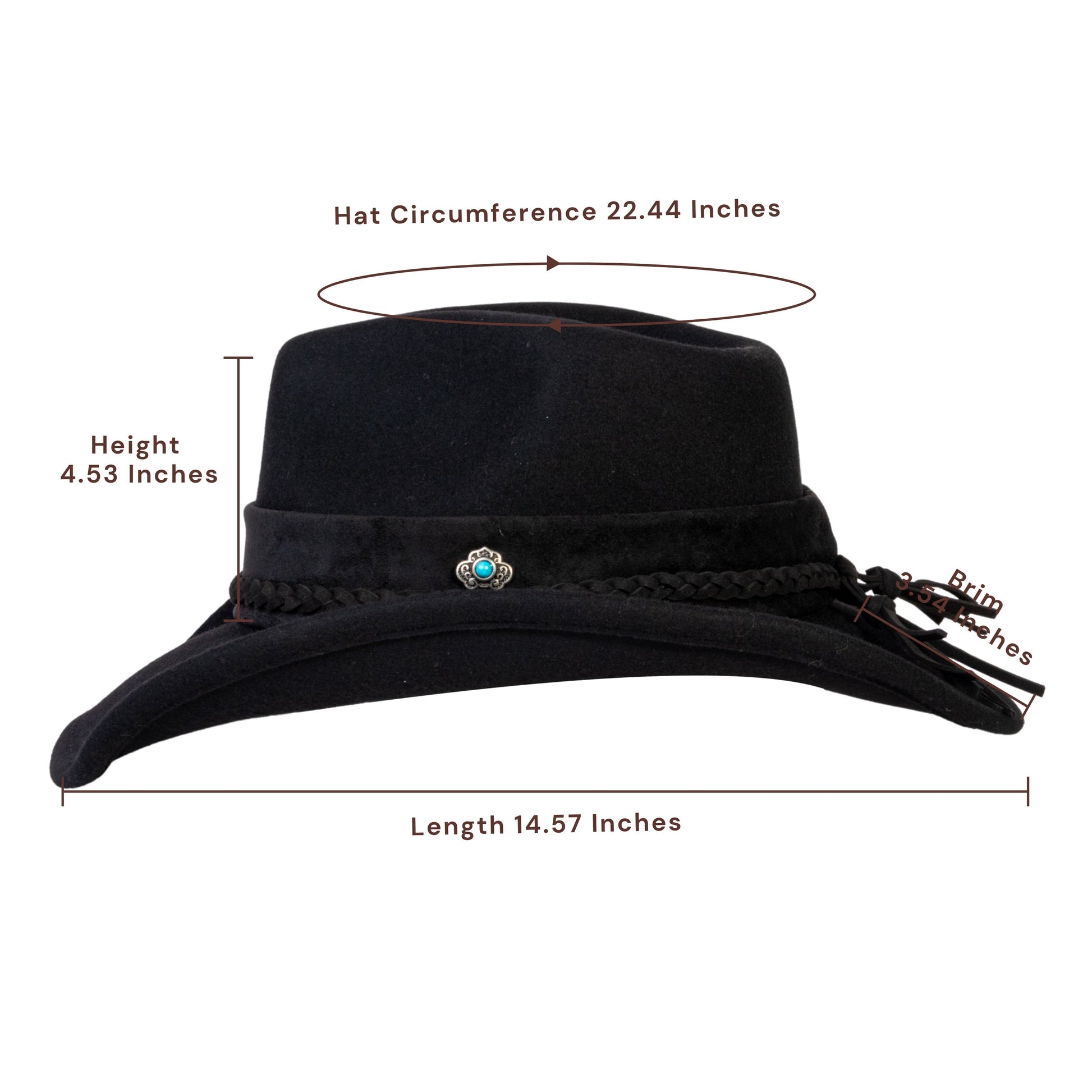 Turquoise Ridge Black Felt Cowboy Hat - Mix Brown